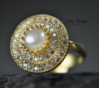 925 Silber - Ring Gold Perle - Zirkonia - 14k Vergoldet - Süsswasserperle - Eleganter Schmuck - Verstellbar - Handmade -  Geschenk für Sie